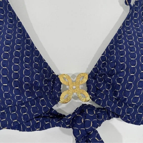 NEW $98 TRINA TURK ] 6 ] Adeline Metallic‎ Print Bikini Top in Blue & Gold - Picture 5 of 10